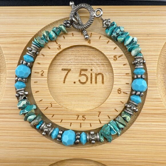 Turquoise & Silver-Tone Beaded Bracelet With Toggle Clasp - Picture 5 of 5